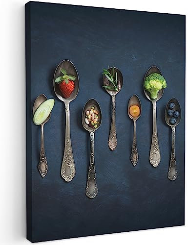 MuchoWow© Leinwand Bilder 50x70 cm Wanddeko Wohnzimmer Aesthetic Room Decor Deko Zimmer Wandbilder Modern Bild auf Leinwand Bild Küche - Gewürze - Löffel - Silber - Gewürz - Industrial