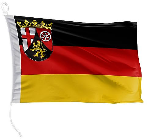 FLAGLY Premium Bootsfahne Rheinland-Pfalz 20 x 30 cm - 115g/m² Stoffgewicht - gedruckt, robust mit Strick & Schlaufe, Bootszubehör Motorboot (20 x 30 cm - Rheinland-Pfalz)