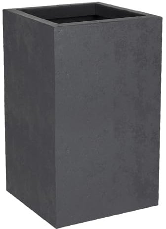 EDA - Vaso quadrato alto Basalt'Up 36 L - Decorazione finto cemento - Singola parete - Area di ritenzione idrica - 29,5 x 29,5 x 49,5 cm - Grigio antracite