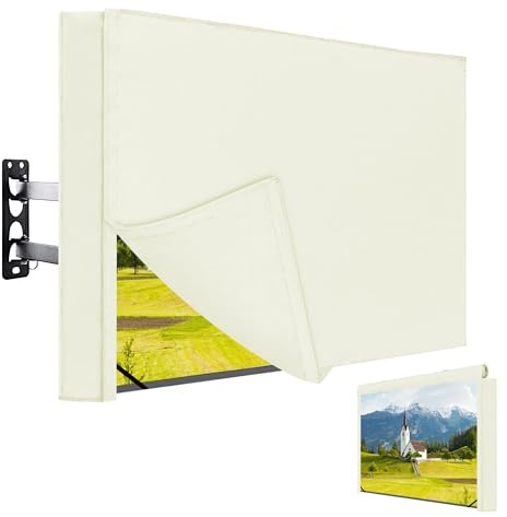 Easy-Going Housse d'extérieur avec rabat avant plat pour télévision à écran plat de 52 à 55, imperméable et résistante aux intempéries, beige