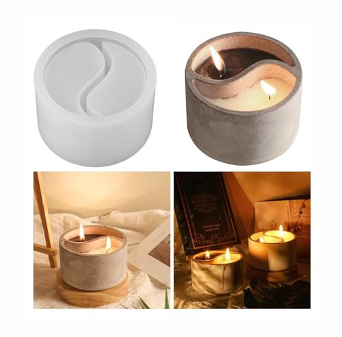 Xidmold GießFormen Silikon Kerzenhalter Yin Yang, Silikonform Kerzenhalter Tai Chi, Beton Kerzenhalter Silikon Gießform, Kerzenhalter Vorratsgefäß Silikonform Desktop Dekoration