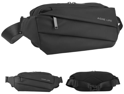 Aore Life Sling Bag Crossbody Bag Stilvolle Crossbody Tasche mit Verstellbarem Schultergurt Schultertasche Brusttasche Sling Rucksack Bauchtasche für Herren Hüfttasche Wandern Tag Tasche, Schwarz,