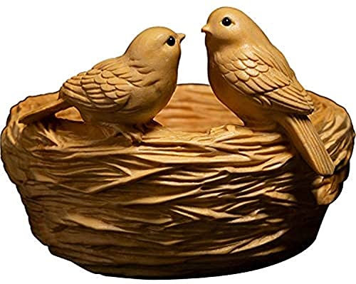 CUNTO Skulptur Kunsthandwerk Buchsbaum Skulptur Tiere Statue Dekoration Kunsthandwerk Vogelnest Vogelsammlung Geschenk Zuhause