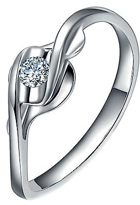Promise Ring For Women, Eheringe Weissgold 750 Welle Solitaire Labor Geschaffener Diamant 0.08ct Runde Form Trauringe Gr.58 (18.5) 18 Karat Weißgold