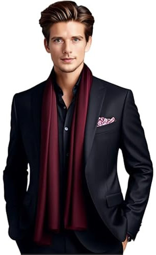 LA FERANI Herren Schal 100% Seide Chiffon Halstuch Seidenschal 180x90cm Uni Farbe für Anzug Wein Rot Stola Business Style Geschenk für Ihn (Wein Rot)