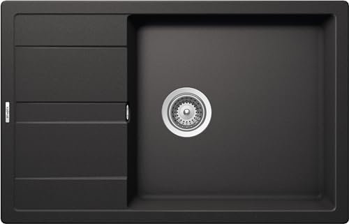 SCHOCK | Fregadero de cocina Primus D100XS 1 bañera grande con escurridor pequeño, bañera reversible, material Cristalite®, negro absoluto, 780 x 500 mm
