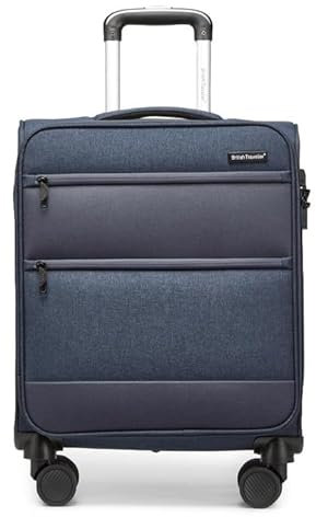 British Traveller Koffer Trolley 53.5x40x21cm Reisekoffer 4 Rollen Leicht Weichgepäck Handgepäck Koffer Stoff mit TSA Schloss,Rollkoffer Blau Gepäck