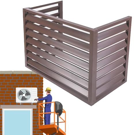 Aluminium-Abdeckung für Klimaanlage und Wärmepumpe,Sichtschutz-Zaun-Klimaanlagenabdeckung für den Außenbereich,freistehendes Gehäuse zur Abdeckung von Klimaanlagen,Brown-110*60*80cm/43*24*32in