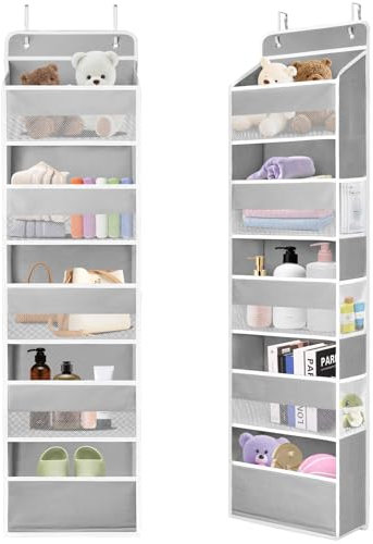 Over the Door Storage Organiser,5 Shelf Hanging Storage Pockets,Back of Door Storage with Perspective Grids and 6 Side Mesh Pockets,Hanging Shelves hanging shelves for Bedroom Nursery Room(Grey)