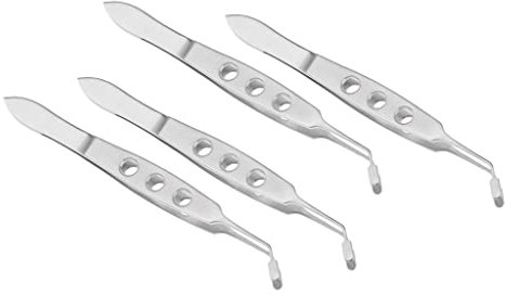 Pince à épiler de massage en acier inoxydable pour une utilisation ophtalmique professionnelle – Lot de 4 micros instruments pour paupière et durabilité, style tête rectangulaire – 10,5 x 1 cm