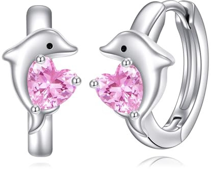 VONALA Delphin Creolen Ohrringe, 925 Sterling Silber Tier Schmuck mit Rosa Zirkonia für Damen Mädchen Kinder (Delphin)