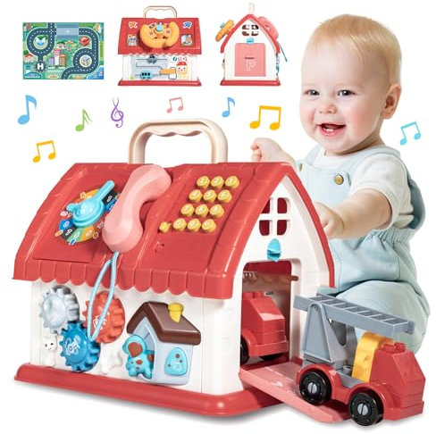Jouets de Montessori pour Bébé de 1 2 3 Ans, Jeux Multifonctionnels de Maison pour Garçons Filles, Jouets Enfant avec Téléphone & Voitures, Tapis de Carte Musique Sons, Cadeau d'anniversaire Noël
