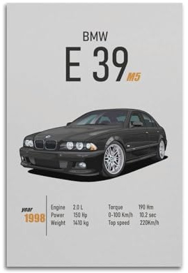 YQXTRB Poster mit deutschem Auto, M5 E39, dekoratives Gemälde, Leinwand, Wandposter und Kunstdruck, moderne Familienschlafzimmer-Dekoration, Poster, 40 x 60 cm