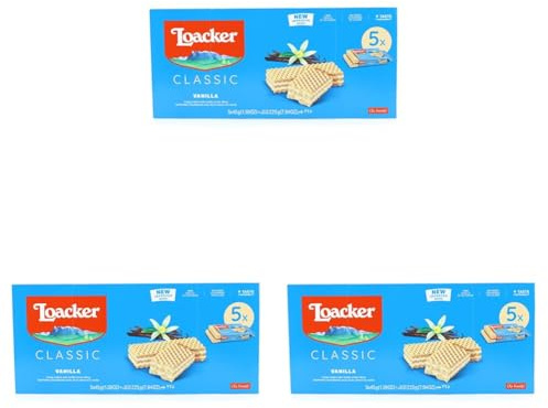 Loacker - Classic Vanille - Wafer Classico con 3 Strati di Cialde Farcite con Crema alla Vaniglia di Vere Bacche di Vaniglia Bourbon - Merenda e Snack - Confezione da 15 Pezzi da 45 g