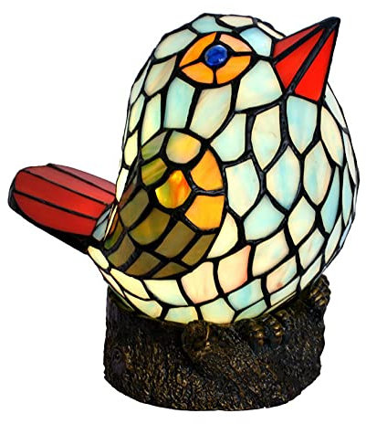 AIBOTY Buntglas Vogel Akzent Lampe, Tiffany Stil Tisch Nachttische Lampen für Kinderzimmer Home Office Schreibtisch Schlafzimmer Nachttisch, E14X1, L9,8 x H9,6 Zoll,Blau