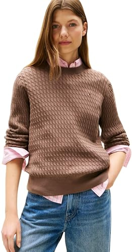 Tommy Hilfiger Damen Pullover Cable Fine Zopfstrick, Braun (Hot Coco), XL