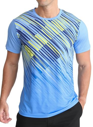 APTRO Men’s T-Shirts Gym T Shirts for Men Moisture Wicking Athletic Breathable Running Tops Quick Dry Short Sleeve T-Shirt Yellow and Blue Stripes S