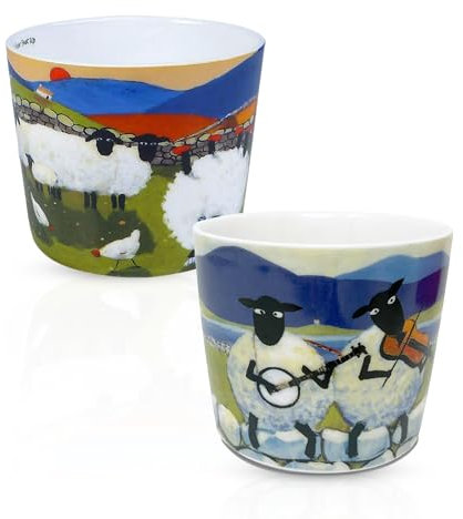 Thomas Joseph Kaffeebecher-Set, Knochenporzellan, 325 ml, mit Schaf- und Bauernhof-Design, Geschenkbox, 2 Stück