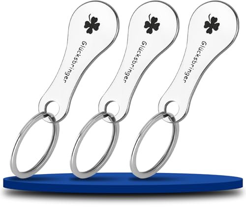 Einkaufswagenlöser 3er Pack, Einkaufswagenchip Edelstahl mit warmen Wünschen, Abnehmbarer einkaufschip Viel Glück einkaufschip schlüsselanhänger für Geschenke
