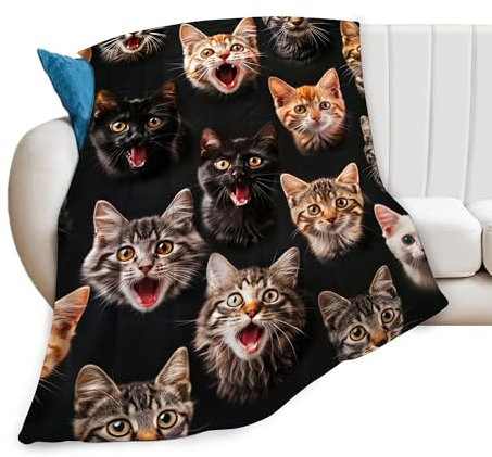 Überwurfdecken mit Katzen-Motiv, weich, gemütlich, Fleece, Plüsch, warme Flanell-Bettwäsche, Decke für Mädchen, Jungen, Erwachsene, Couch, Reisen