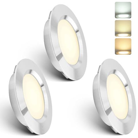 Duluok Lot de 3 Spots LED Encastrables, DC 12V 3W 4000K Blanc Neutre Lumière Blanche Chaude Dimmable 15mm Extra Plat Spots Aluminium avec 2M Câble pour Camping-Car Bateau Maison Cuisines Chambres
