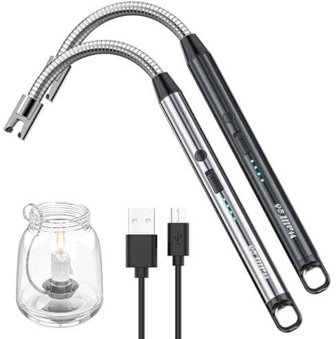 2 Pack Candle Lighters Long Reach Electric Lighter Rechargeable USB Arc Plasma Lighter Electronic Windproof Lighter For BBQ Stove, Camping, Firework (Black & Silver)