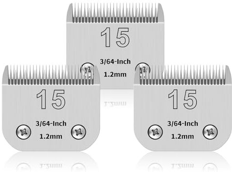 YAZIYIR 3er Pack 15# Edelstahlklingen für Hundepflege, kompatibel mit Andis, Oster A5, Heiniger, Moser max 50 Wahl, 15# Klinge, 3/64 Zoll Schnittlänge und 1,2 mm Schnittlänge