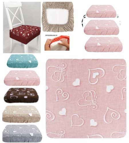 Set 6 Cuscini Sedia Coprisedia Imbottiti Vesto Molla Loneta con Elastico (ROSA PARIS)