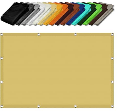 Toldo Vela Impermeable Rectangular 3 x 5 m Poliéster Impermeable Toldo Rectangular Sombreo Garden con Cuerda de Instalación para Patio Pérgola Exterior, Amarillo Arena