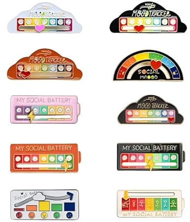 10PCs Social Battery Badge, Adjustable Emotion Switching Badge Pins, Ctue Badges, Funny Social Battery Pin, Mood Conversion Brooch Pin, Cute Creative Expression Pin Brooch Men Women Gift