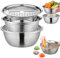 Jingmiger Bowl with Strainer Insert, Pasta Strainer with Bowl and Lid, Stainless Steel Colander and Bowl Set, Washing Bowl, Salad Strainer, Mixing Bowl Set, Stackable Stainless Steel Bowl Set