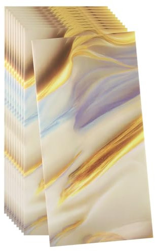 sourcing map 10pcs Peel and Stick Wall Panels 23.6 x 11.8 Skin Feel Brick Wallpapers (19.4 Sq. Ft. / 1.8 Sq.m. Coverage) Marble Tiles Adhesive Backsplash, Blue White Gold