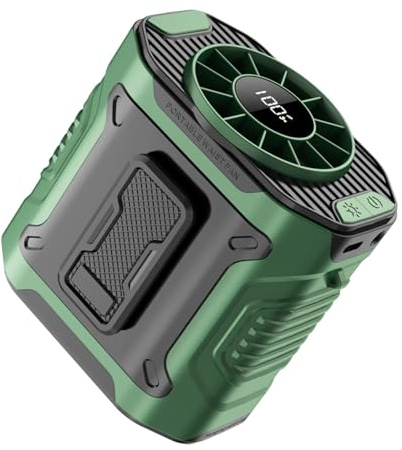 Portable Fan Rechargeable, 100 Speeds Strong Airflow Clip on Fan, Personal Waist Fans with LED Lights&Lanyard, Wearable Neck Cooler, Hands-Free Clip Belt fans for Camping, Outdoor, Traveling (Green)