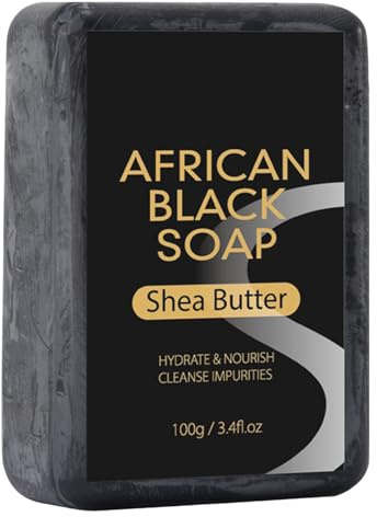 Jojobaöl Haare Afrikanische schwarze Seife, Sheabutterseife, Feuchtigkeitsspendende Seife für Gesicht und Körper, Tiefenreinigung, Verfeinerung der, strahlende Haut, Afrikanische (Black, One Size)