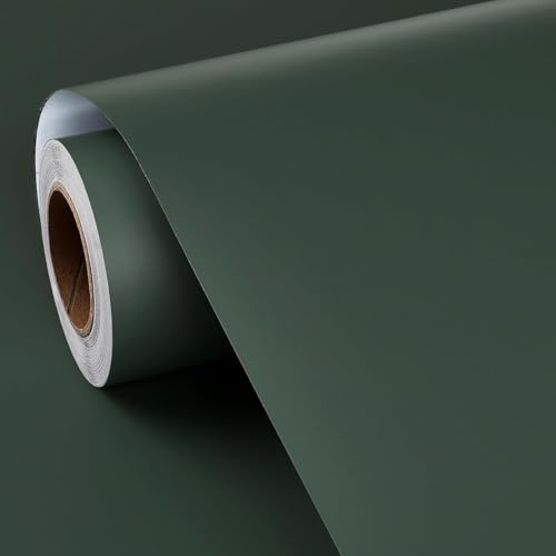FunStick Papier Peint Vert Foncé Vinyle Adhesif Meuble Papiers Peints Uni Autocollant Mural Chambre Papier Adhesif pour Meuble Vert Cuisine Revetement Adhésif Plan de Travail Table Bureau 40CMx2M