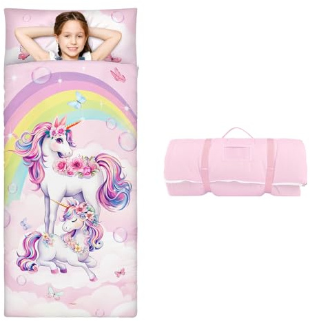 decalsweet Schlafsack Kinder, Groß Weich Kinderschlafsack 170×75cm | Doppelter Reißverschluss,Faltbare Schlafsack mit Kissen Abnehmbar,Weich Warm,für Outdoor Indoor Camping,für Mädchen Jungen