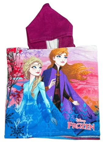 TDL Frozen Kids Hooded Poncho Towel – Bath Beach Swim Cover Up for Girls – Soft & Absorbent Hooded Towel Poncho - One Size Fits Ages 2–6 Years - Childrens Ponchos