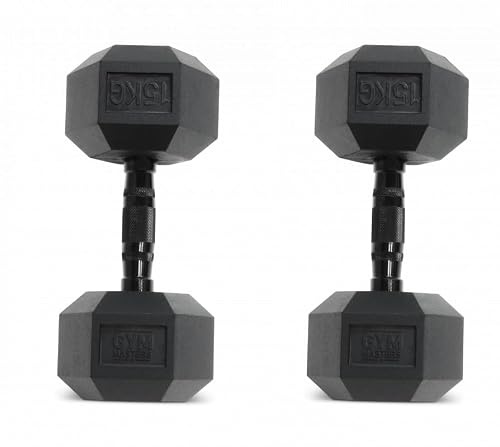 Gym Masters Hanteln Set 15 KG (2 Stück = 30 kg) Hexa Dumbbells Sechskant in Schwarz Premium