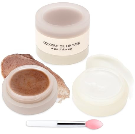Erinde 2 in 1 Lippenpeeling & Overnight Lip Mask, Lippenpflege Set mit Kokosöl und Vitamin E, Feuchtigkeitsspendend und Reparierend, Sanftes Peeling, Vorbeugung von Rissen, Mit Applikator-Pinsel