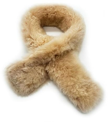 APU KUNTUR Alpaka Fellschal Schal – 100% Babyalpaka-Echtfell – Traumhaft Weich, Warm & Hypoallergen – Mit Schlaufe zum Durchziehen – Länge ca. 90 cm – Farbe Beige
