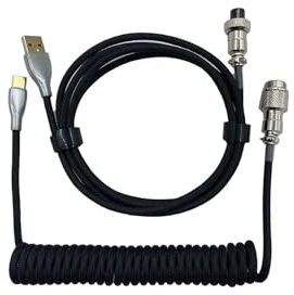 KIMISS Gaming Keyboard Cable - Retractable Coiled Connector for Mechanical Keyboards, Lightweight and Sturdy Design for Seamless Gaming Experience (All Black)