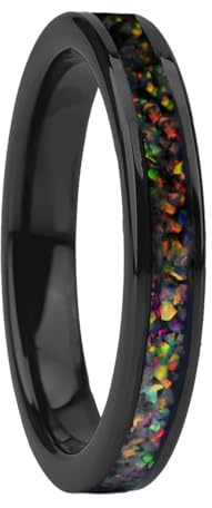 Ayoiow Wolfram Ring Frauen für Damen Herren, Farbenfrohe Opal-Einlage Siegelring Wolfram für Ihn Wolframstahl Kein Edelstein Schwarz Größe 52 (16.6)