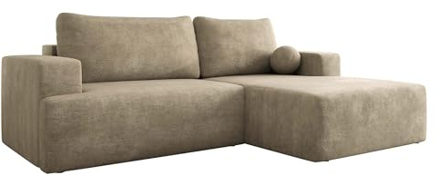 Mirjan24 Ecksofa Mivo mit Schlaffunktion & Bettkasten, L-Form Schlafsofa mit Langer Ottomane, geradem Armlehne, Wohnlandschaft für Wohnzimmer & Gästezimmer (Lumo 30, Seite: Rechts)