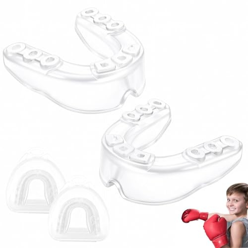 HUANR Mundschutz Zahnspange, 2 Stück Mundschutz Kickboxen mit Aufnahmebox | Mundschutz Boxen Erwachsene Transparent, Mouthguard Boxing, Geeignet für Rugby, Boxen, Fußball und Weitere Sportarten
