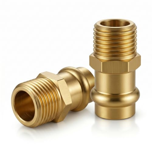 2 Pezzi Raccordo Ottone 15 mm x 1/2 Maschio, Raccordo a Pressare per Raccordo Rame 15mm, Raccordi Idraulici per Acqua Potabile e Riscaldamento con Filetto Esterno