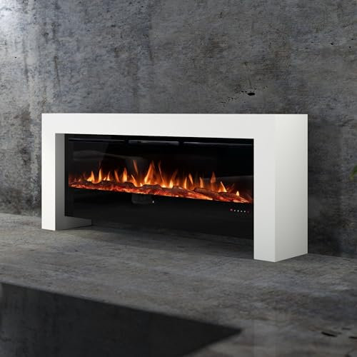 muenkel design BRIDGE - Elektrokamin Standkamin Kamin-Ofen - 2100 mm breit inkl. PARIS 1830 Elektroeinsatz mit Heizfunktion – RAL Wunschfarbe
