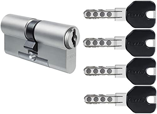 EVVA MCS Doppelzylinder mit 4 Design-Schlüssel schwarz, Länge (a/b) 31/76mm (c=107mm), einzigartige Magnet-Technologie, Not-u. Gefahrenfunktion BSZ, Modularbauweise SYMO, Aufbohr-, und Ziehschutz KZS