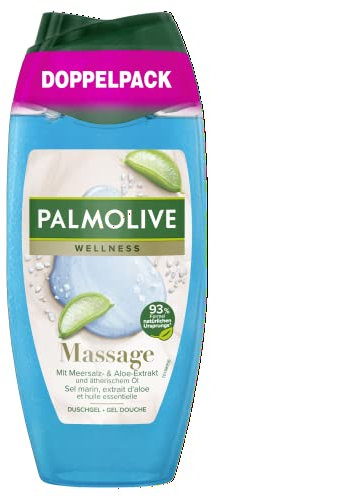 Palmolive Shower Gel Wellness Massage 2 x 250 ml - Shower Gel with Sea Salt, Aloe - Extract & Essential Oil