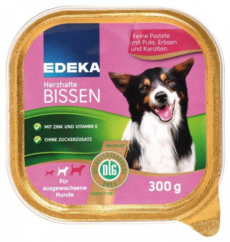 EDEKA Dog Herzhafte Bissen mit Pute,Erbsen und Karotten 300g