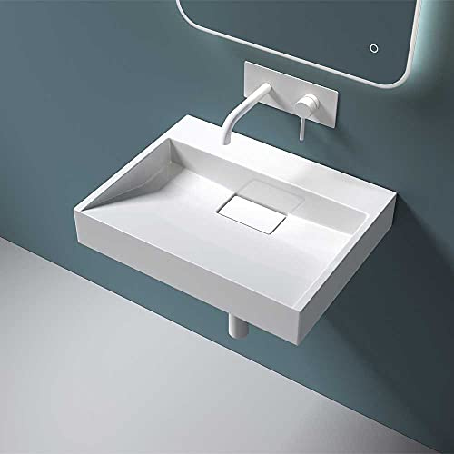 Durovin Bathrooms Luxurious Cast Stone Resin Bathroom Basin - Wall Hung Or Countertop Dual-Installation Basin Sink No Tap Hole - Concealed Waste - 600 x 380mm (WXD)
